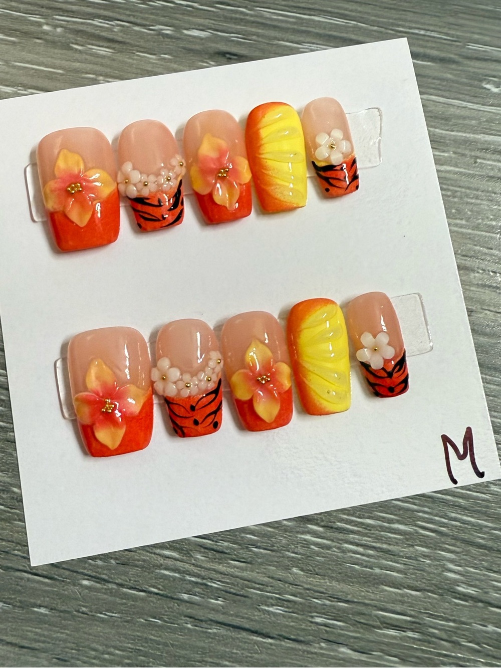 Handcrafted Tropical Orange & Yellow Press-On Nail Set